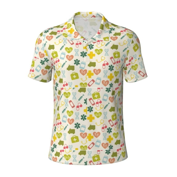 Vsdgher Medical Icons Print Men's Short Sleeve Stretch Polo Shirt, Moisture-Wicking Performance Polo Shirt