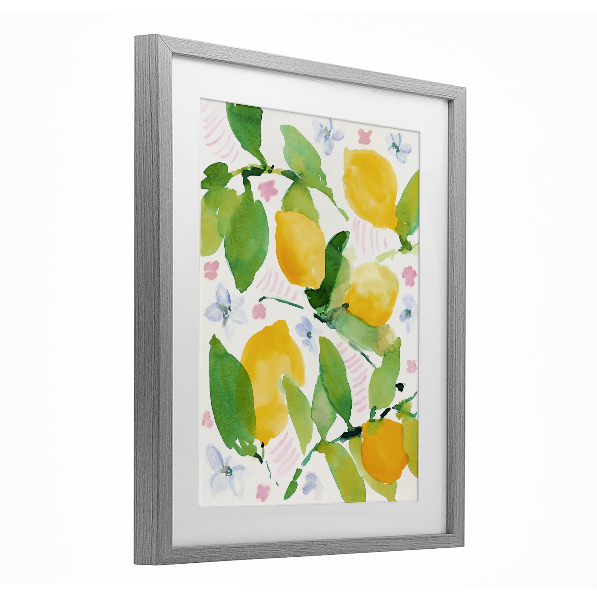 Stupell Industries Garden Lemons with Pastel Florals Gray Framed Print Under Glass, design by Lanie Loreth