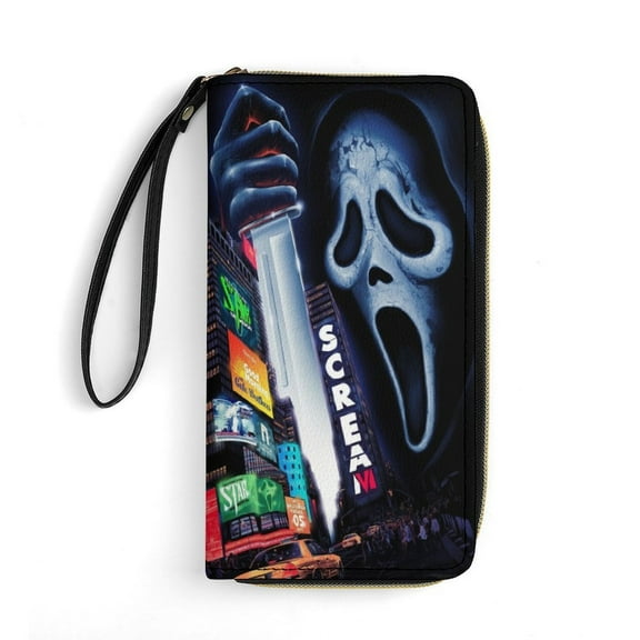 Ghostface Leather Wallet with Wristlet Credit Card Holder Zipper Clutch Stylish Purse for Women Men