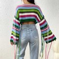 thumbnail image 4 of TFEOQRY Pullover Sweater for Women Loose Striped Sexy Knitwear Long Sleeved Round Neck Sweater Top Blue, 4 of 5