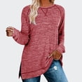 thumbnail image 2 of LEAVINGSUO Long Sleeve T-Shirt Women's Fashion Color Sweater Round Neck Long Sleeve Split, 2 of 4