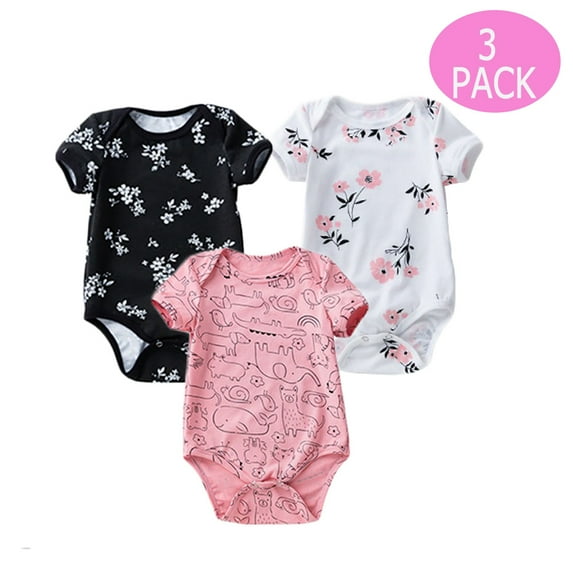 URMAGIC Newborn Infant Toddler Baby Girls 3 Pack Summer Romper Tops Bodysuits