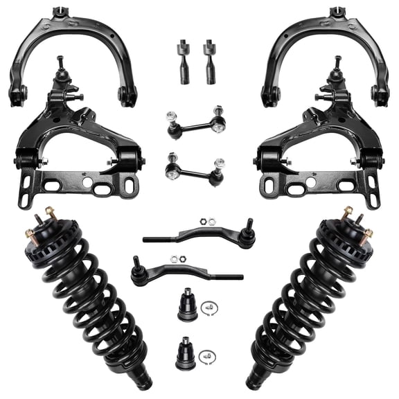 Detroit Axle - 14pc Front Suspension Kit for Chevy Trailblazer EXT GMC Envoy XL XUV Buick Rainier Isuzu Ascender Saab 9-7X, 4 Control Arms 2 Ball Joints 2 Sway Bars 4 Tie Rods 2 Struts Replacemen