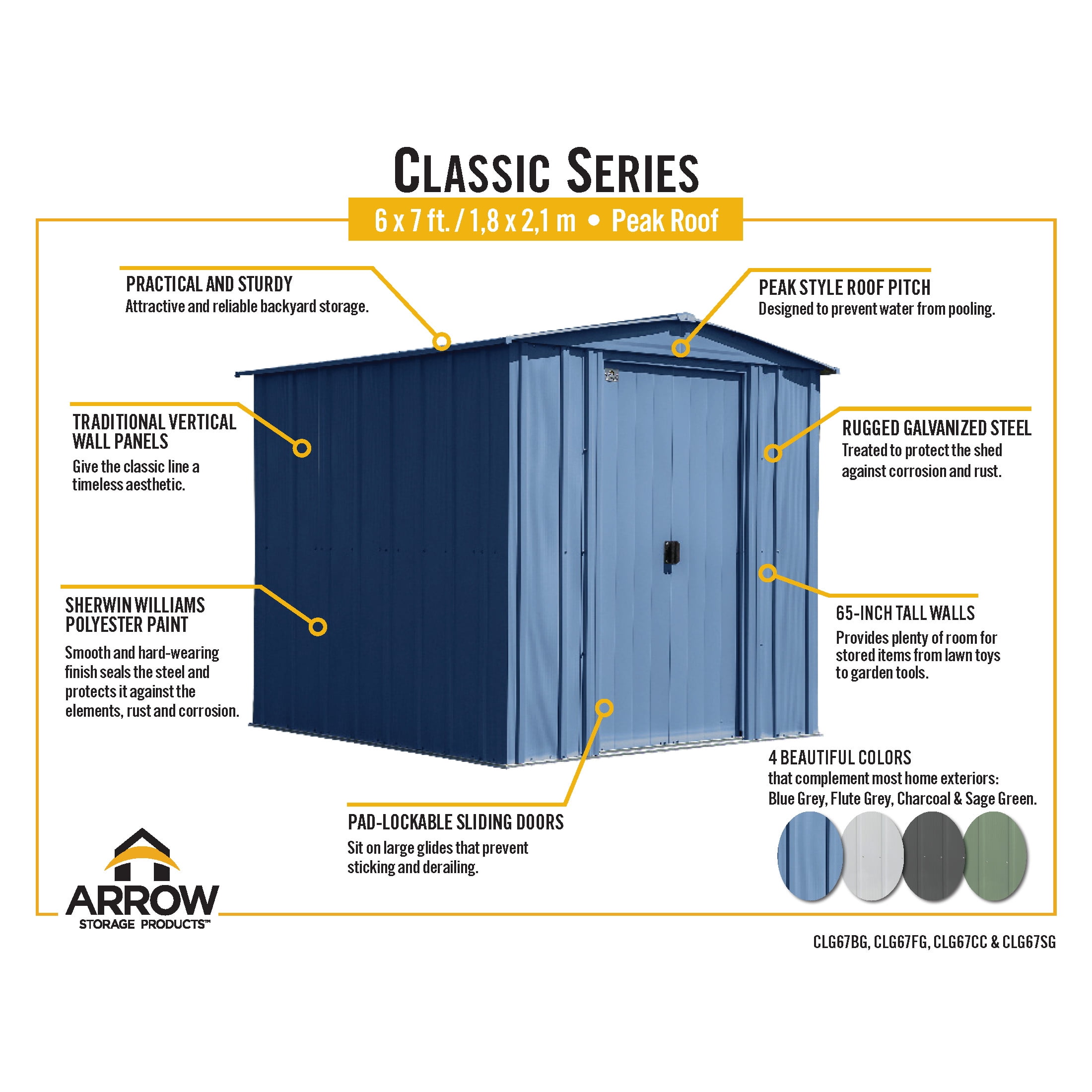 Arrow 6 x 7 x 6 ft Grey Shed