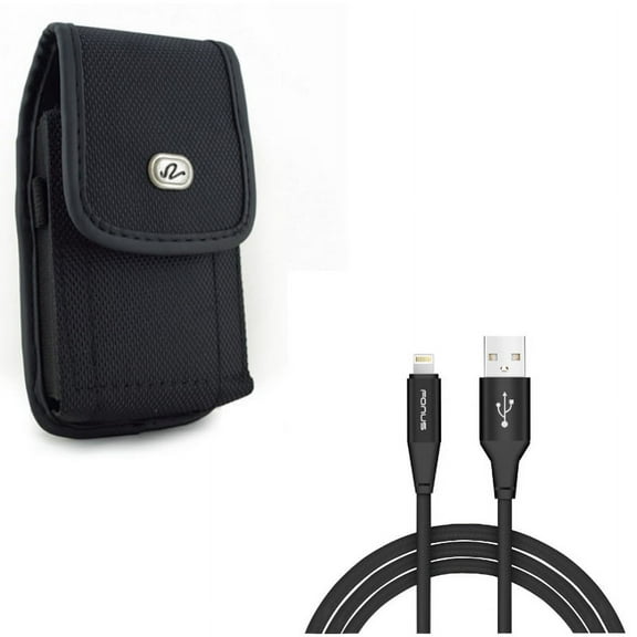 Case Belt Clip w 10ft USB Cable for iPhone 8/7/6S/6 - Rugged Holster Canvas Cover Pouch, Charger Cord Power Wire Braided Long for iPhone 8/7/6S/6 Models