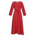 thumbnail image 4 of Odeerbi Dresses for Women 2025 Casual Maxi Dresses Fashion Round Neck Long Sleeve Beach Polka Dot Bage Long Dress Red, 4 of 5