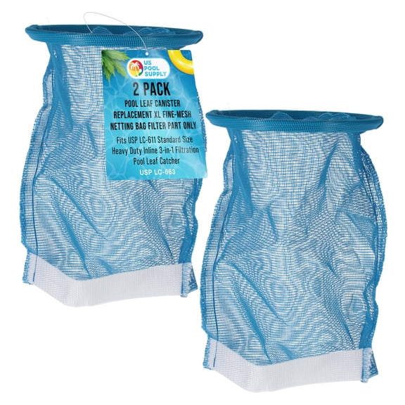 U.S. Pool Supply Pool Leaf Canister Replacement XL Fine-Mesh Netting Bag Filter Part Only, 2 Pack - Fits USP LC-611 XL Heavy Duty Inline 3-in-1 Filtration Pool Leaf Catcher - Net Trap Leaves Debris