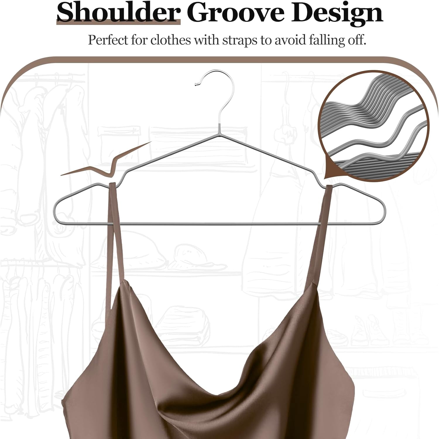 UEAKPIC Rubber Coated Metal Suit Hangers 30 Pack, Non-Slip with Notches, Space Saving Ultra Thin Design, Gray