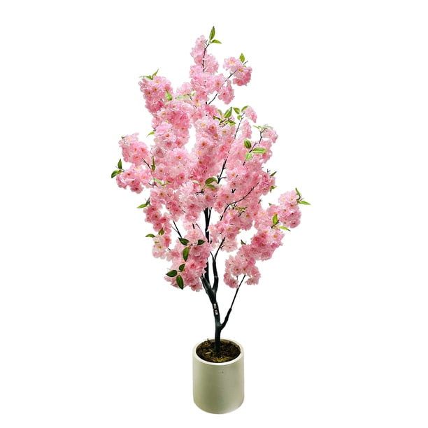 QinaQin Árbol artificial alto de flor de cerezo rosa, planta decorativa con flores de seda para interior o exterior, ideal para hogar, oficina, boda, fiesta u hotel