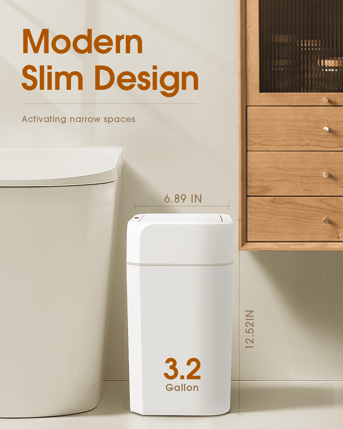 3.2 Gallon Automatic Touchless Garbage Can, Small Motion Sensor Smart Trash Can, Bathroom Trash Bin for Bathroom, Bedroom, Kitchen , Office，White
