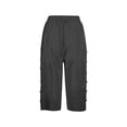 thumbnail image 5 of Pantalones capri con cintura elástica y botones laterales para mujer - Pantalones informales holgados de color liso, 5 of 5