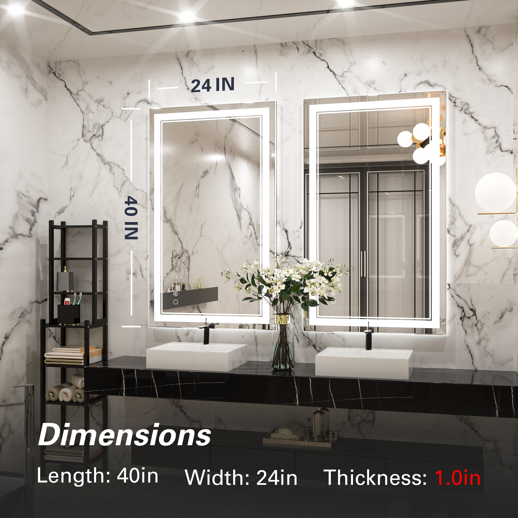 Keonjinn LED Bathroom Mirror with Lights, 40 x 24 inch Front Lighted Vanity  Mirror, Rectangular Wall Mounted Anti-Fog Brightness Dimmable Modern Makeup  Mirror(Horizontal/Vertical)