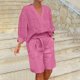 thumbnail image 1 of ICHUANYI Clearance Women's Summer Suit Fashion Solid Color Long Sleeve Trousers Casual Two-Piece Suit(Pink, S) ICHUANYI WER2023081007831, 1 of 6