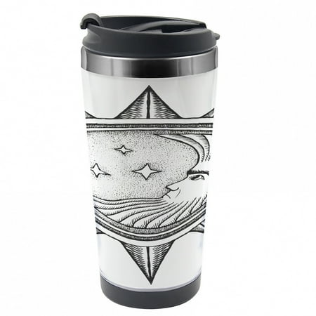 

Occult Travel Mug Moon with Stars in Sun Steel Thermal Cup 16 oz by Ambesonne