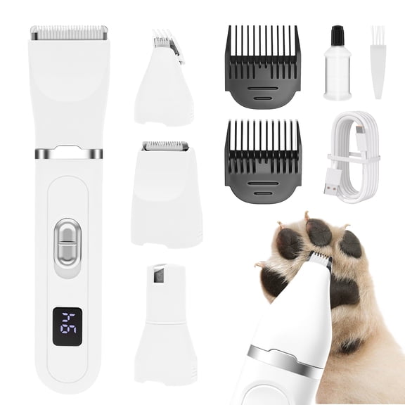 Dog Clippers for Grooming, 4 in 1 Dogs Paw Trimmer Pet Grooming Kit, Low Noise Dog Shavers with Nail Grinder Quiet, Rechargeable Cordless Electric Pets Clippers, 2-Speed Pet Hair Trimmer for Dogs Cat