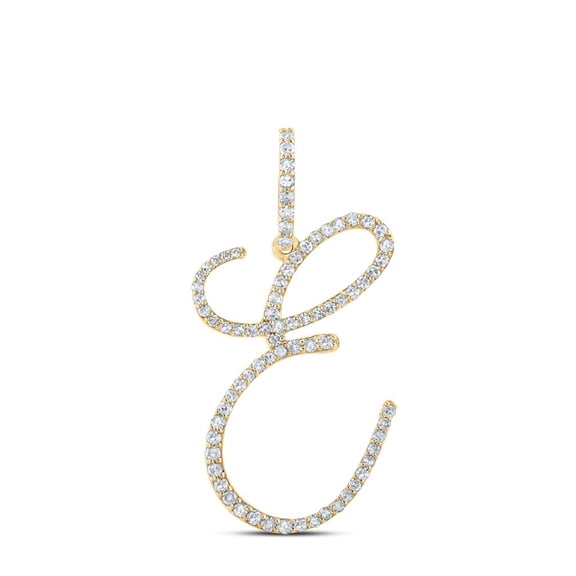 10k Yellow Gold Real Diamond Fancy Cursive Script Font Initial E Pendant 1/2 CT