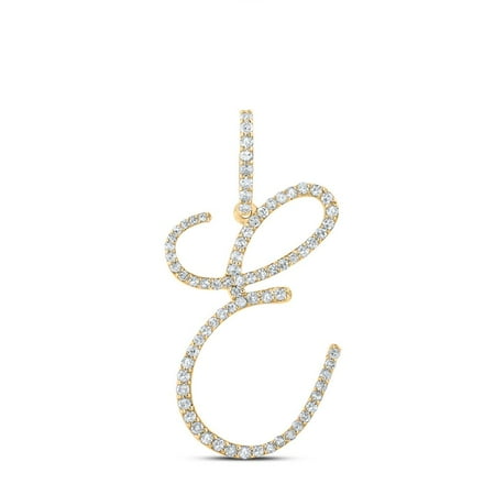 10k Yellow Gold Real Diamond Fancy Cursive Script Font Initial E Pendant 1/2 CT