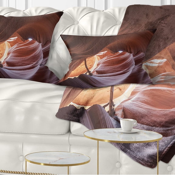 Designart Cave in Antelope Canyon - Landscape Photo Throw Pillow - 12x20