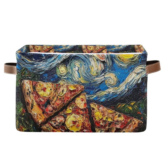 Yayeee Canvas Storage Basket with Handles for Shelves Fabric Bins Closet Organizer, Starry Pizza