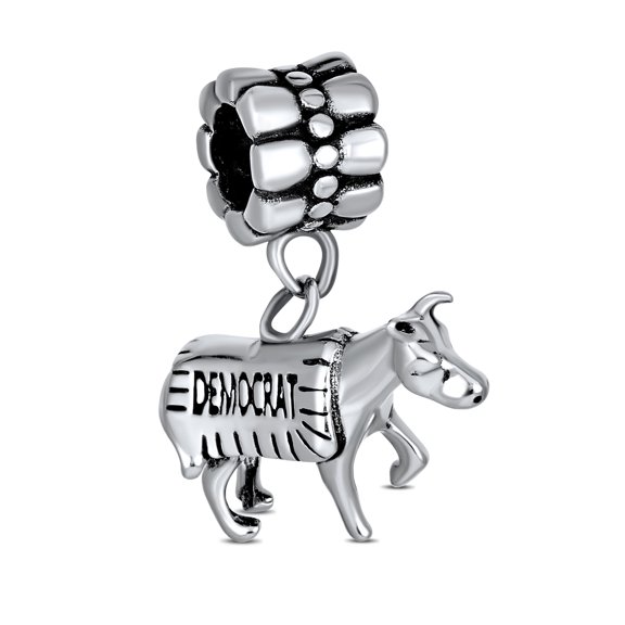 Bling Jewelry Womens USA Patriotic Democrat Donkey Dangle Charm Bead Sterling Silver for Bracelets
