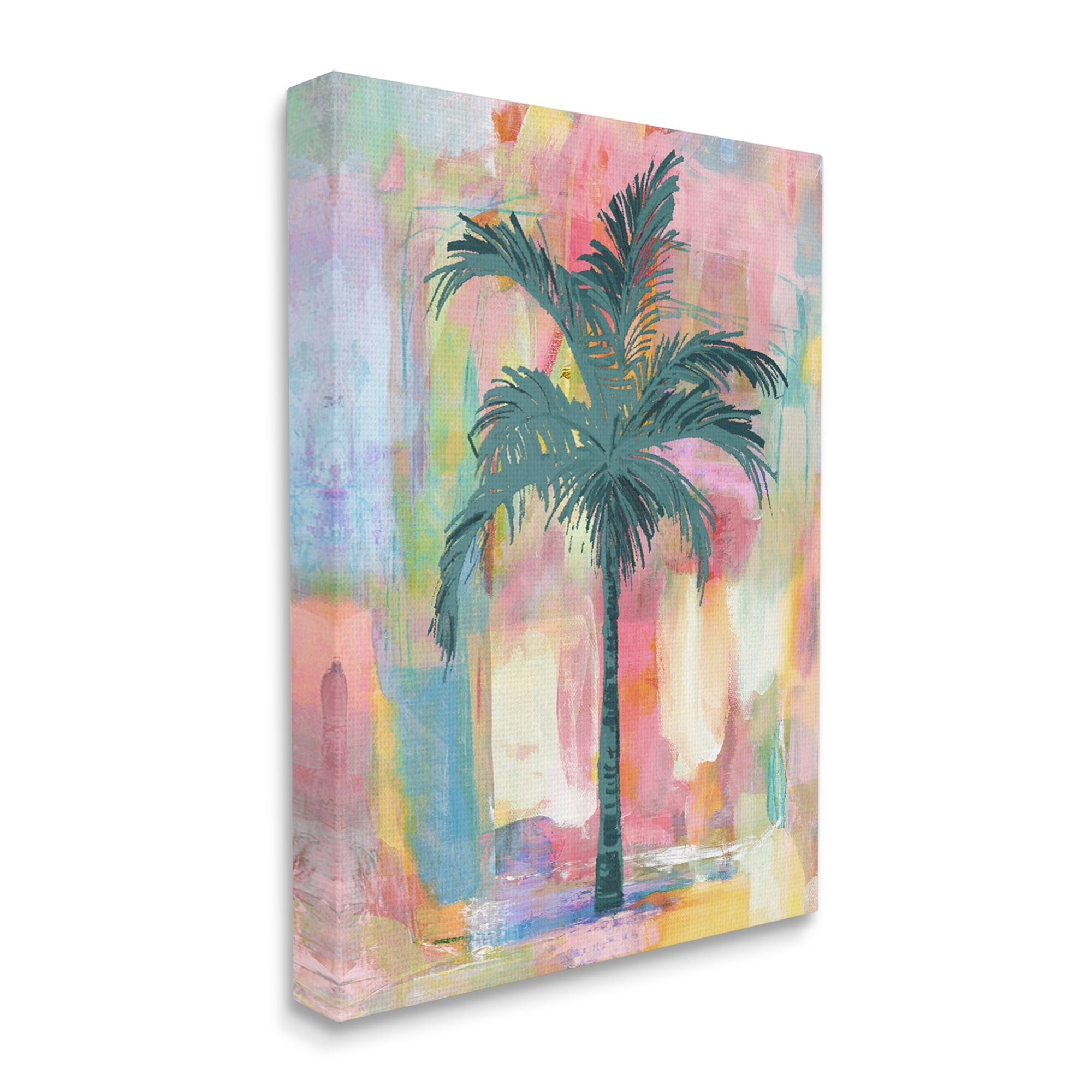 Stupell Industries Tropical Palm Tree Abstract Pink Yellow Collage Canvas Wall Art, 16 x 20, Design by Kristen Dew