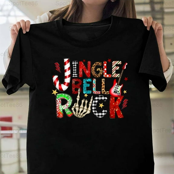 Jingle Bell Rock Colorful Retro Holiday Christmas Graphic V11667 Unisex T-Shirt, Up to Size 5XL
