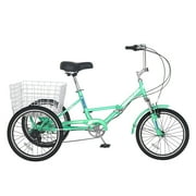 Lilypelle 24 Adult Tricycle Folding Tricycle 3 Wheel Bikes 7 Speed Trikes with Shopping Basket for Seniors Adult,Cyan