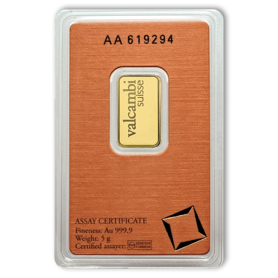 5 gram Gold Valcambi Bar w/ Assay