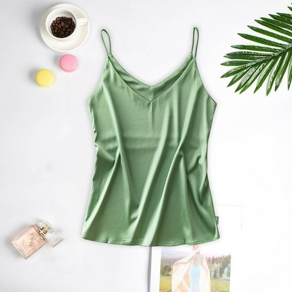 Lilgiuy Women Casual Vest Solid Color Erotic Sexy Deep V Satin Versatile Camisole