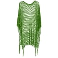 thumbnail image 4 of Crochet Cover Ups for Women Beach Hollow Out Swim Cover Up Scolid Color Knit Fringed Edges Summer Outfits(Green.), 4 of 5
