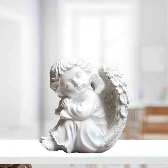 fastboy Resin White Angel Statue Desktop Decor Collection Window Props Christmas lean knee left think