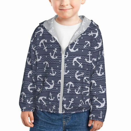

Sun Hoodie for Kids Beautiful anchor wavy dots print Long Sleeve Swim Fishing Shirts Sun Protection Zip Up Jacket Clothing Athletic Hoodie
