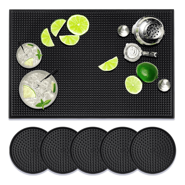 Tapete Para Bar 45 X 30cm Escurridora Con 5 Posavasos Barman Tapete Para Bar Xtellar Negro