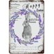 thumbnail image 1 of Letreros de metal retro vintage con diseño de conejo de Pascua y coronas de lavanda, placa de metal para Pascua de primavera, 12 x 8 pulgadas, 1 of 7