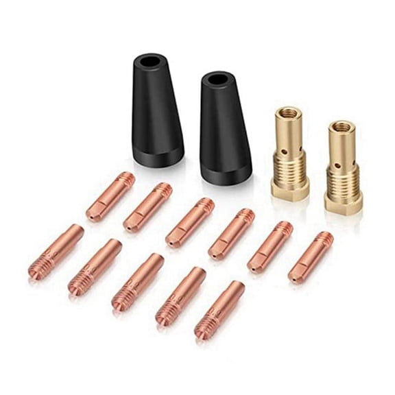 15Pcs MIG Welding Kit Flux Core Gasless Nozzle 0.9mm Brass Tips Replacement Welder Accessories