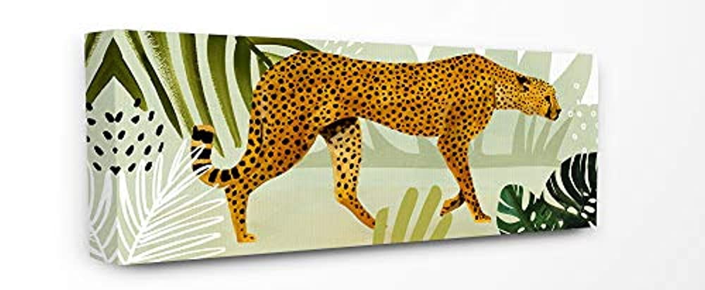 The Stupell Home Decor Collection Blue and Green Cheetah Forest Tropical Watercolor Stretched Canvas Wall Art, 10 x 1.5 x 24