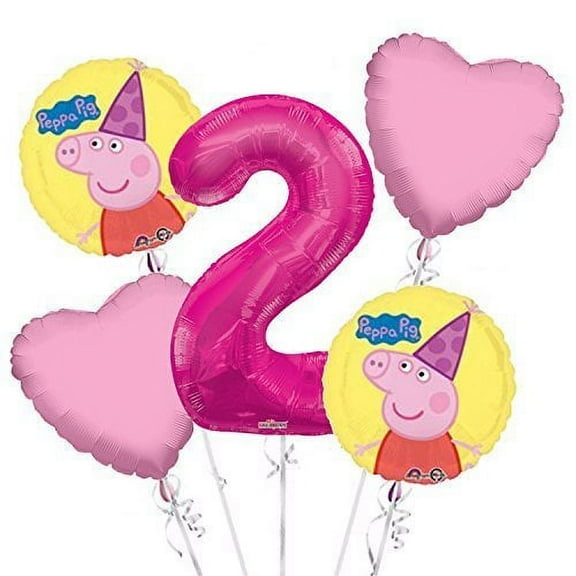 Peppa Pig Balloon Bouquet 2nd Birthday 5 pcs - Party Supplies Pink