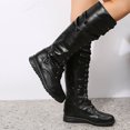 thumbnail image 4 of Rokment Vintage Knee High Combat Boots for Women Casual Buckles Leather Lace up Platform Wedge Mid Heels Mid Calf Motorcycle Riding Tall Booties, 4 of 7