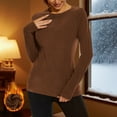 thumbnail image 2 of APEXFWDT Women's Light Fleece Thermal Shirt Raglan Sleeve Crew Neck Base Layer Solid Top Undershirt for Fall Winter,XL,Brown, 2 of 9