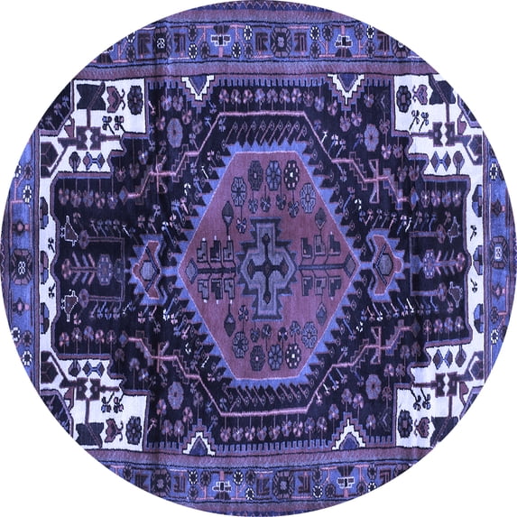 Ahgly Company Machine Washable Indoor Round Persian Blue Traditional Area Rugs, 4' Round