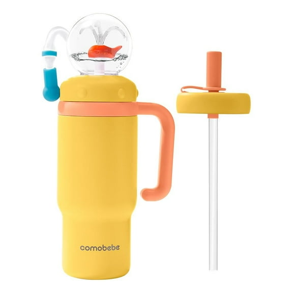 24oz Whale Fountain Tumbler with Handle– Two Lids,Leak-Proof Dishwasher Safe,Reusable Stainless Steel Insulated Water Bottle, for Kids,Boys and Girls Adults H7U5