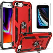 iPod Touch 5 / 6 / 7th Generation Case, [Not fit for iPhone 6/ 7/ 8], With [Tempered Glass Screen Protector Included], STARSHOP Drop Protection Ring Kickstand Cover- Red