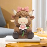 Dualoai Spring Highland Cow Statue Animal Sculpture for Bookshelf Living Room Garden Style B