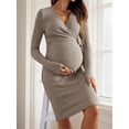 thumbnail image 2 of Sucegi Women's Ribbed Knit Maternity Wrap Nursing Dress, Long Sleeve V Neck Side Tie Maternity Dress for Fall Winter, 2 of 7