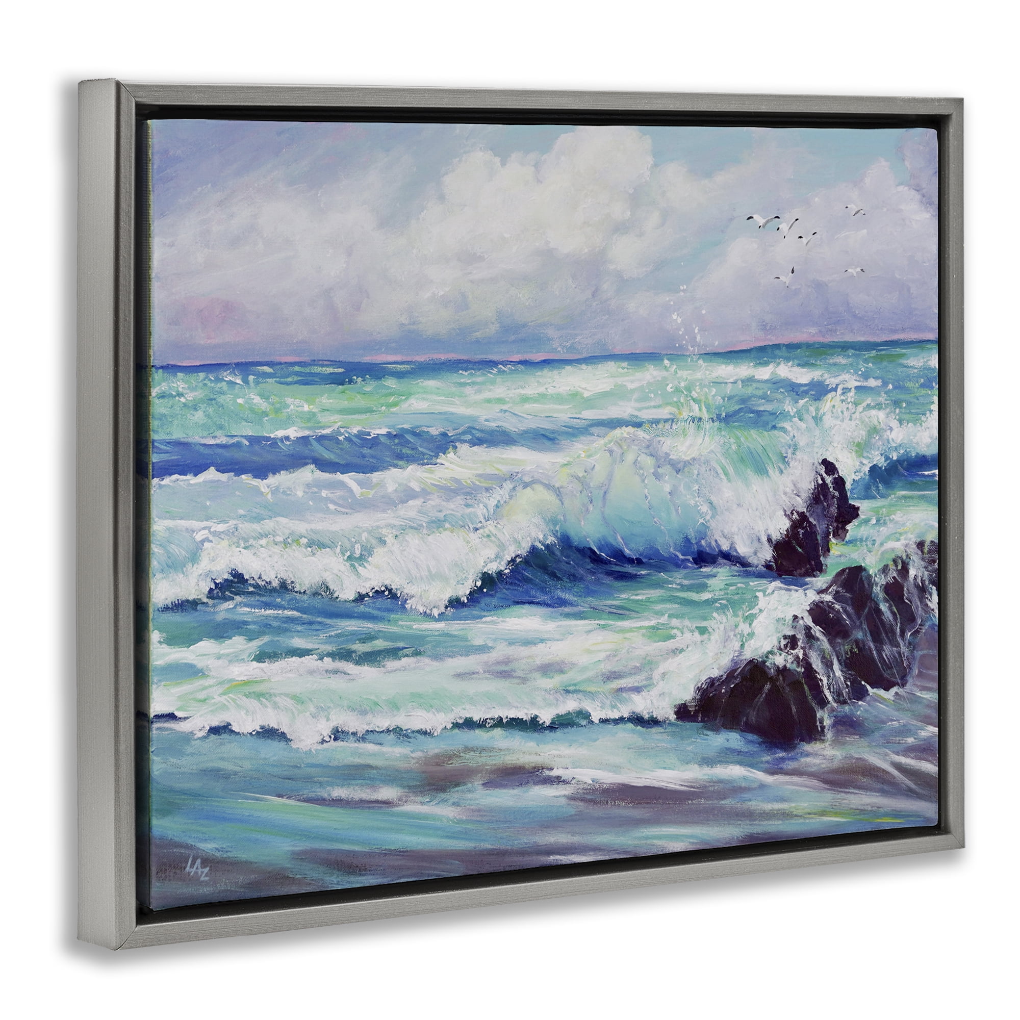 Stupell Industries Down By The Sea Gray Framed Floater Canvas Wall Art, design by Lee Ann Zirbes
