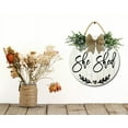 thumbnail image 3 of Welcome To My She Shed Sign Front for Door Decoration, 12 in Round Wood Wreaths Wall Hanging Outdoor, Farmhouse, Porch, for Spring Summer Fall All Seasons Holiday Christmas, 3 of 5