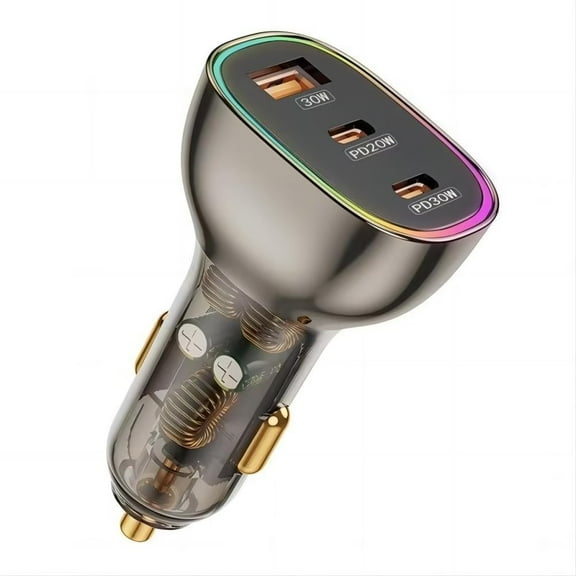 80W USB C Fast Car Charger Adapter, 3 Ports [Dual PD & QC] 12V 24V USB Car Charger with Colorful LED Light for iPhone, Xperia, Samsung, iPad, Etc