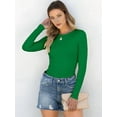 thumbnail image 6 of Women Long Sleeve Shirts Rib Knit Slim Fit Tops Fall Outfits Casual T-Shirt Underscrubs Layer Clothes Green XL, 6 of 8