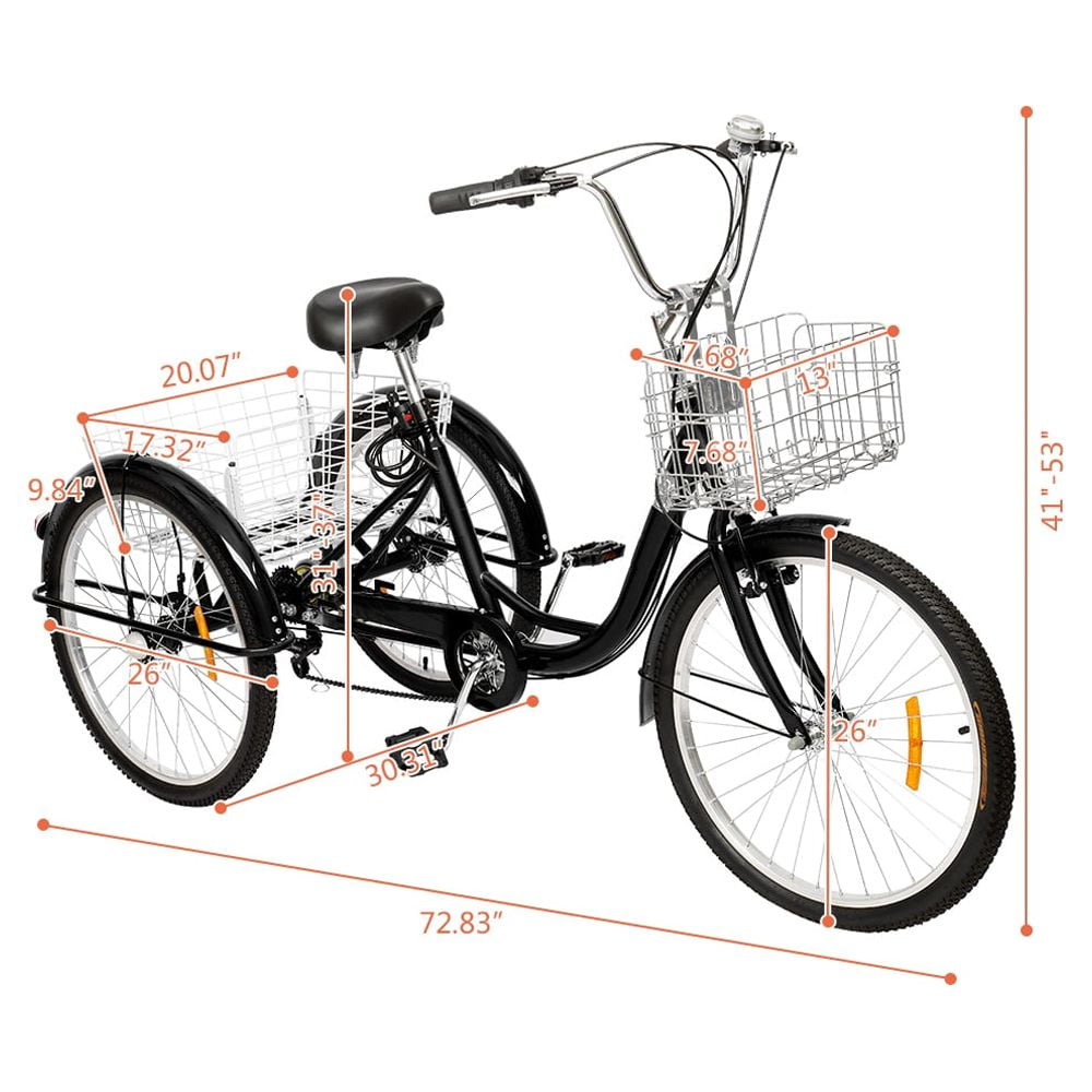 Zimtown Adult Tricycle 7 Speed, 3 Wheel Trike Bike Cruiser, with 26" Big Wheels Large Front and Rear Basket