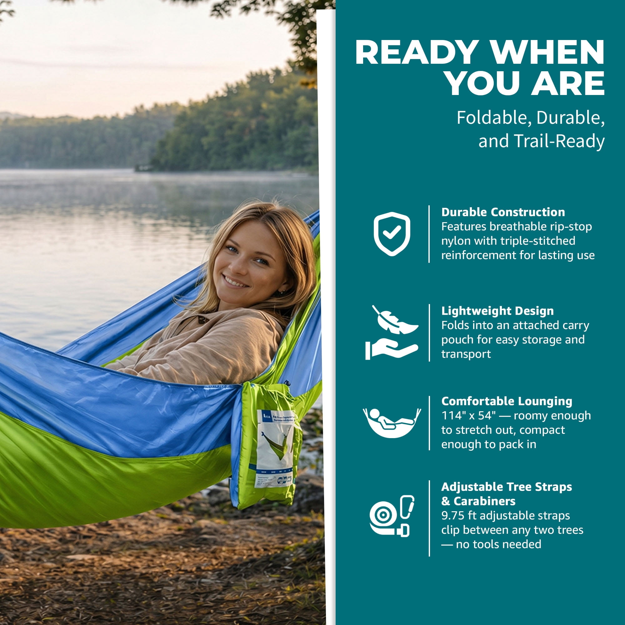 Bliss Hammocks Camping Hammock in a Bag W/ Adjustable Tree Straps, 54-inch Wide, 350 lb. Capacity (Mermaid)